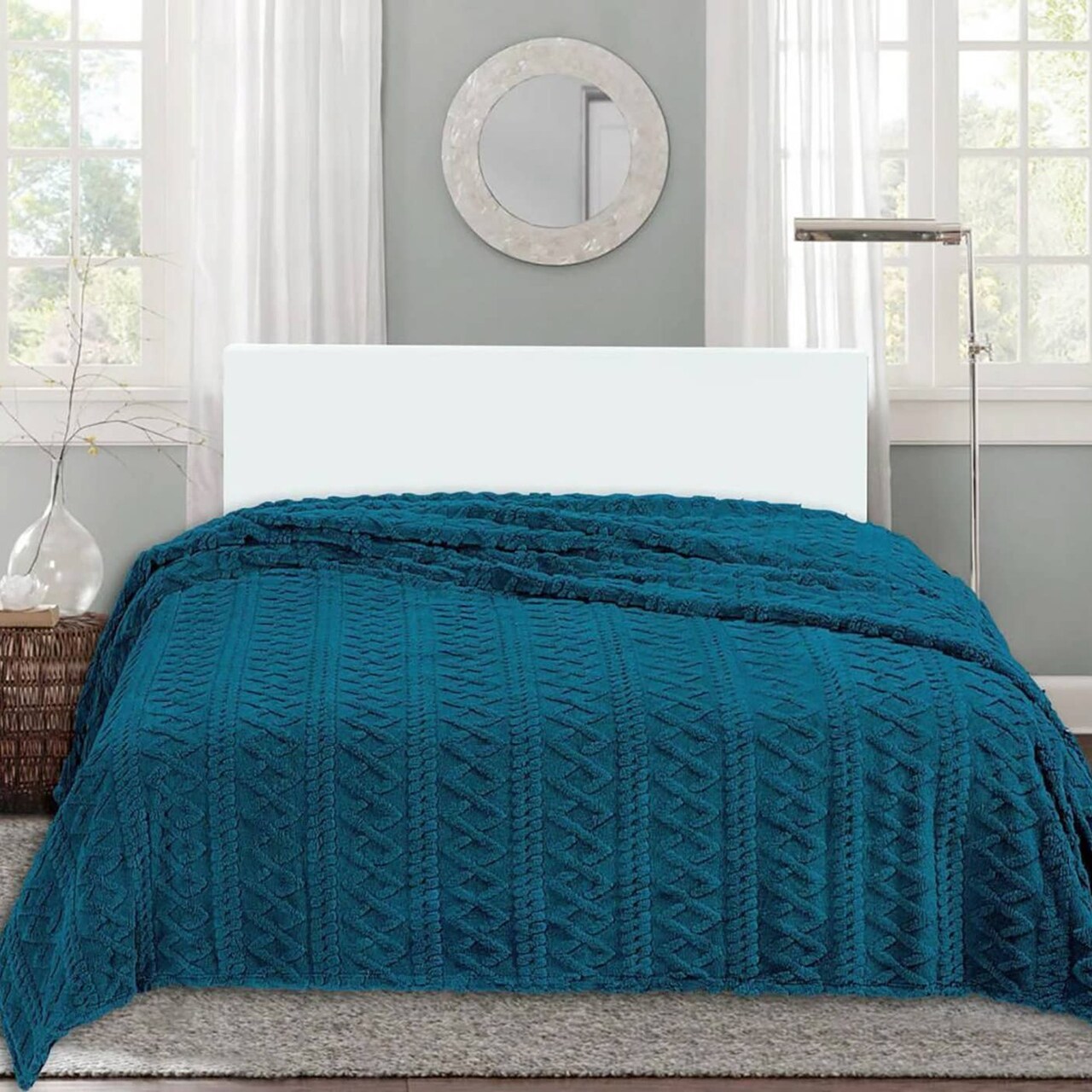 Edge Collections - 70" x 52" - Blue - Waterproof Polka Dot Tablecloth with Flannel Backing - 1 Piece